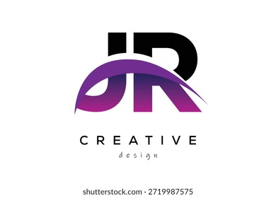 JR kreatives und modernes Buchstabenlogo-Design mit kreativem lila Welle abstraktes letzteres Logo-Konzept.