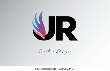 Logotipo de gradiente de pena JR - Monograma de asa elegante para marca moderna e design de identidade visual