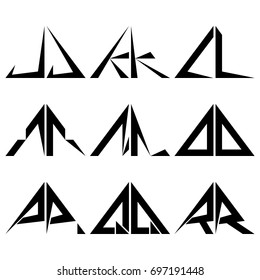 J-R half triangle shapes symbol letter alphabet. Mix 2 alphabet in triangle for  your font, logo, pictogram, icon, Vector illustration