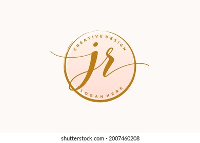 Logotipo de escritura manual JR con plantilla de círculo, firma vectorial, boda, moda, floral y botánica con plantilla creativa.