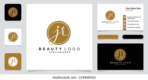 JR Initial handwriting logo vector with business card design