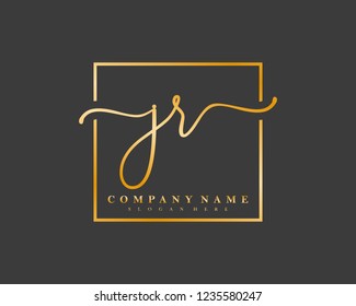 JR Initial handwriting square minimalist logo vector