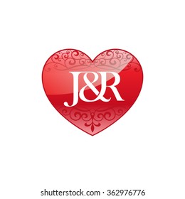 J&R initial letter couple logo with ornament heart shape