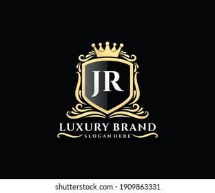 JR Initial Letter Gold kalligraphische feminine Blütenhandgezeichnet heraldische Monogramm antike Vintage Stil Luxus Logo Design.