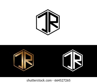 JR initial letters linked with hexagon shape logo
