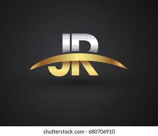 JR initial logo company name colored gold and silver swoosh design. vector logo for business and company identity.
