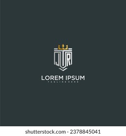 JR initial monogram for crown and shield logo design