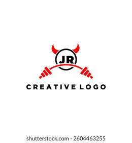 JR initial monogram for fitnes or gym logo with devil style design