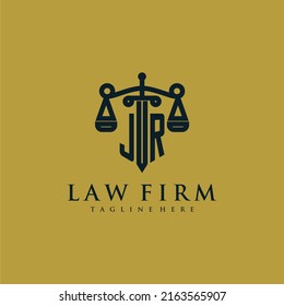 JR initial monogram for lawfirm logo with sword and scale