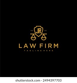 JR initial monogram for lawfirm logo with scales and shield luxury image