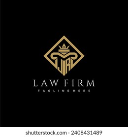 Logotipo de monograma inicial JR para la firma de abogados con pilar en diseño cuadrado creativo