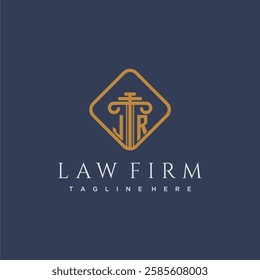 JR initial monogram logo for lawfirm with pillar in creative square design