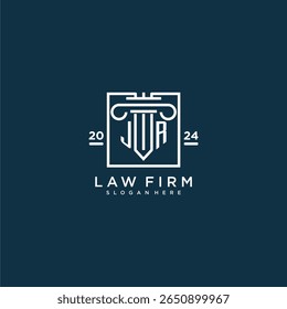 JR Initial Monogramm Logo für Rechtsanwalt mit Säulendesign auf kreativem Quadrat