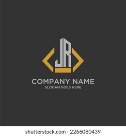 JR initial monogram logo for real estate with building style