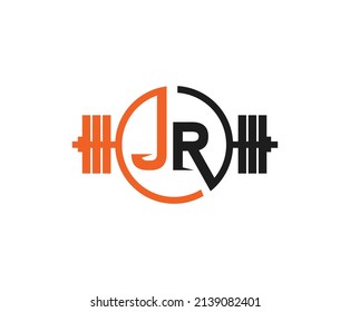 JR or J R letter alphabet logo design in vector format with barbell