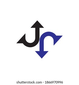 jr letter with up and down arrow logo design vector