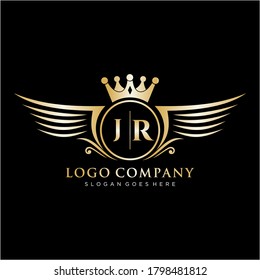 Letra JR Inicial con plantilla de logotipo de ala real.