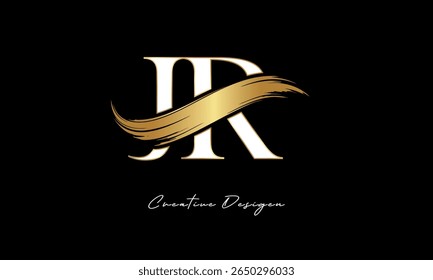 JR Letter Monogram Logo – Elegant Gold Brush Stroke Letter mark for Luxury Branding, Fashion, Boutique  Premium Identity Design
