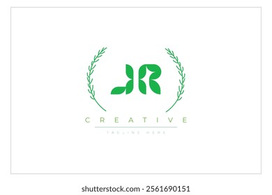 JR letters eco logo with leaf. Fresh nature and healthy leaf logo design.