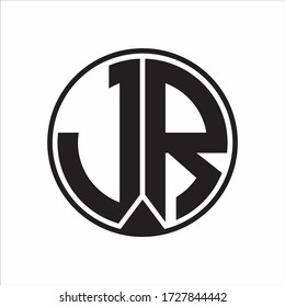 Monograma del logotipo JR con el estilo de la cinta en el fondo blanco