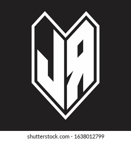 JR Logo monogram with emblem line style isolated on black background