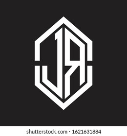 JR Logo monogram with hexagon shape and outline slice style with black and white