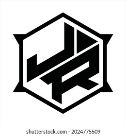 JR Logo monogram with hexagon and sharp shape design template