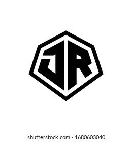 JR monogram logo with hexagon shape and line rounded style design template isolated on white background