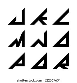 J-R Triangle shapes alphabet letters. font, logo, symbol, icon, graphic, vector