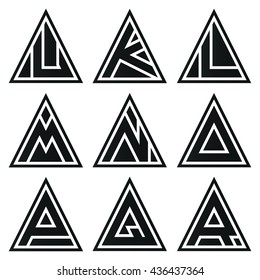 J-R Triangle shapes alphabet letters. font, logo, symbol, icon, graphic, vector