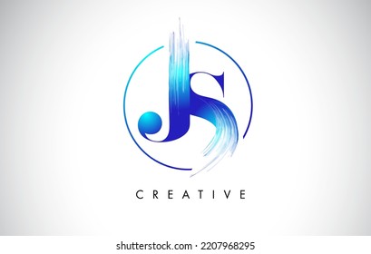 JS Brush Stroke Letter Logo Design. Blue Paint Logo Leters Icon with Elegant Circle Vector Design.