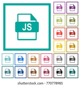 JS file format flat color icons with quadrant frames on white background