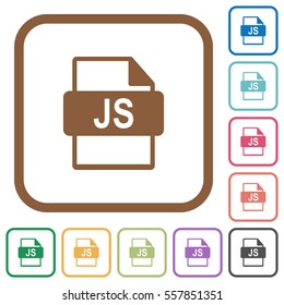 JS file format simple icons in color rounded square frames on white background