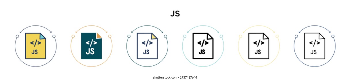 Js icon in filled, thin line, outline and stroke style. Vector illustration of two colored and black js vector icons designs can be used for mobile, ui, web