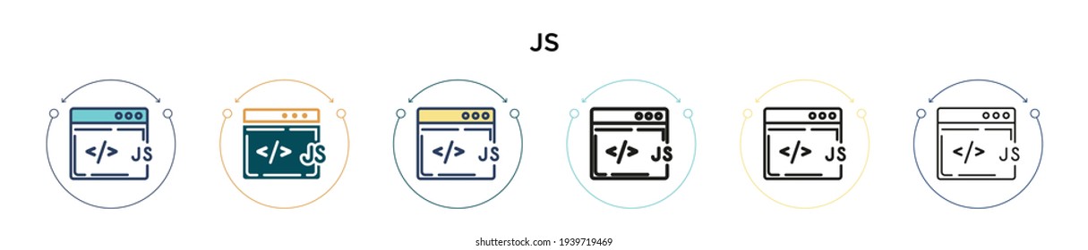 Js icon in filled, thin line, outline and stroke style. Vector illustration of two colored and black js vector icons designs can be used for mobile, ui, web