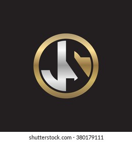 JS initial letters circle elegant logo golden silver black background