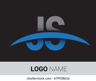 JS initial logo company name colored grey and blue swoosh design.