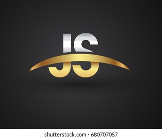 JS initial logo company name colored gold and silver swoosh design. vector logo for business and company identity.
