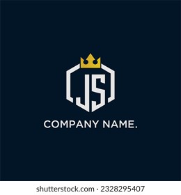 JS initial monogram logo design for hexagon style  crown elegant image