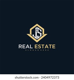 JS initial monogram logo for real estate with home shape creative design