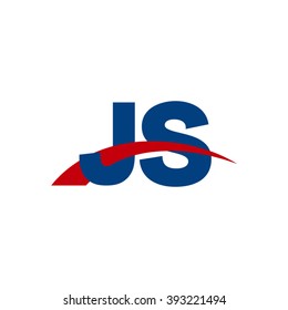 JS initial overlapping swoosh letter logo blue red