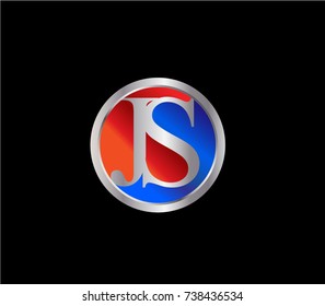 JS Letter logo Design in a circle. Blue and silver colored
