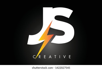 JS Letter Logo Design With Lighting Thunder Bolt. Electric Bolt Letter Logo Vector Illustration.