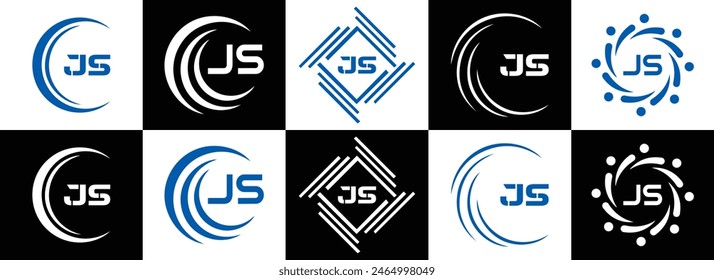 JS letter logo design. JS polygon, circle, triangle, hexagon, flat and simple style with white color variation letter logo set in one artboard. JS minimalist and classic logo. JS