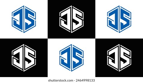 JS letter logo design. JS polygon, circle, triangle, hexagon, flat and simple style with white color variation letter logo set in one artboard. JS minimalist and classic logo. JS