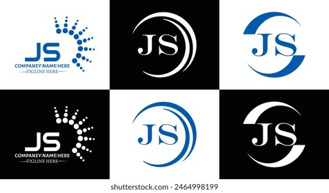 JS letter logo design. JS polygon, circle, triangle, hexagon, flat and simple style with white color variation letter logo set in one artboard. JS minimalist and classic logo. JS