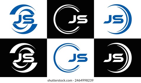 JS letter logo design. JS polygon, circle, triangle, hexagon, flat and simple style with white color variation letter logo set in one artboard. JS minimalist and classic logo. JS