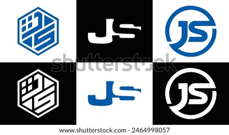 JS letter logo design. JS polygon, circle, triangle, hexagon, flat and simple style with white color variation letter logo set in one artboard. JS minimalist and classic logo. JS