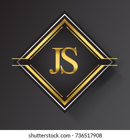 JS Letter logo in a square shape gold and silver colored geometric ornaments.