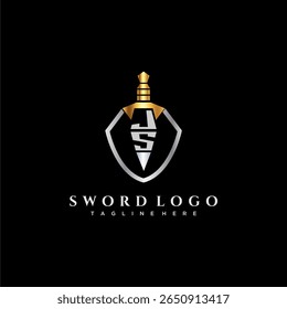 JS carta monograma de luxo para escudo e espada estilo imagem
